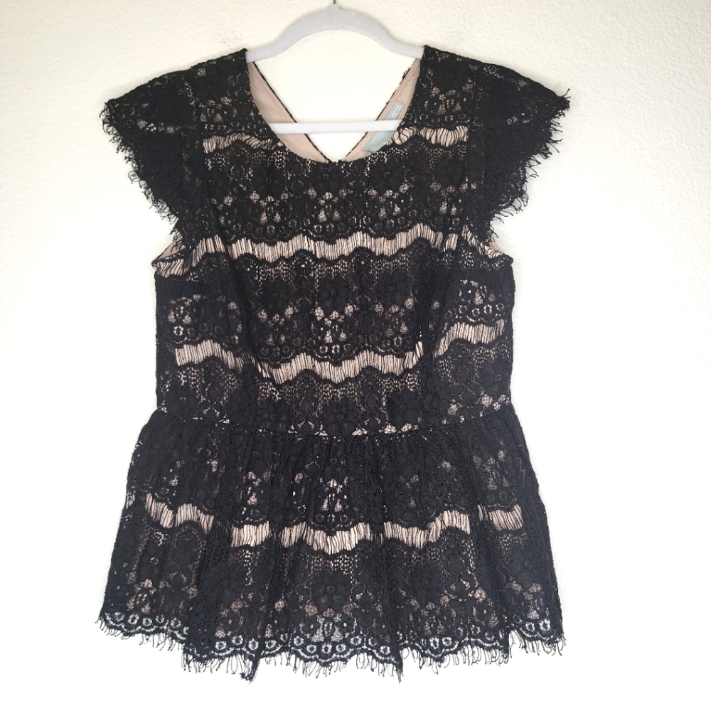 Anthropologie Maeve Black Lace Lined Blouse M